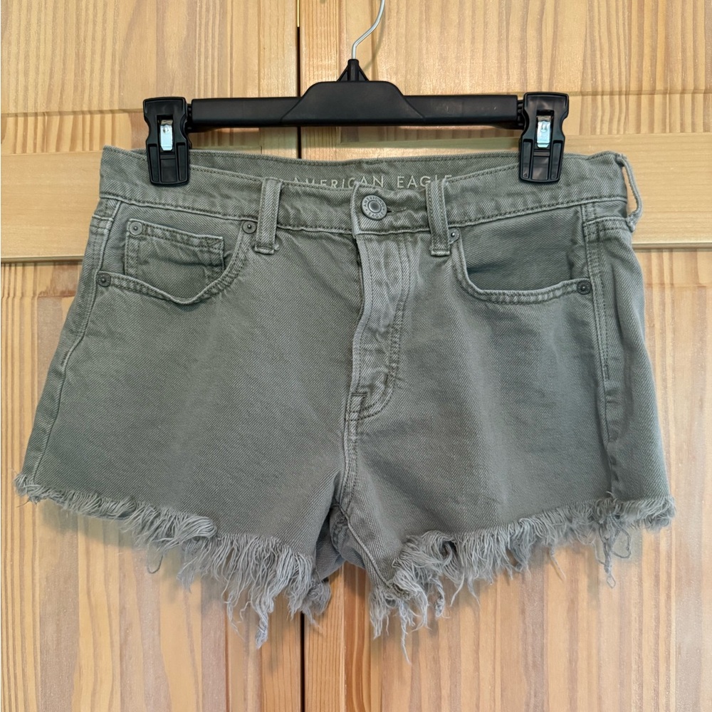 American Eagle Outfitters Green Jean Shorts Frayed Hem